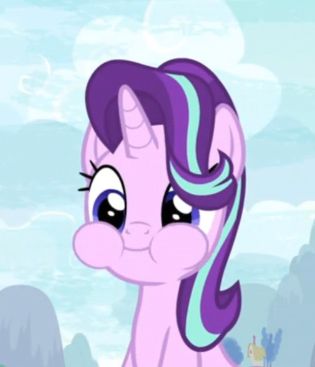 a picture of starlight from my little pony doing a silly face